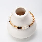 Tiger Eye & Pearl Bracelet | S925 Sterling Silver, Vintage Gold