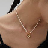 Heart Pearl Necklace | S925 Sterling Silver, Vintage Gold