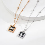 Square Onyx & Zircon Pendant Necklace | S925 Sterling Silver, Vintage Gold / White Gold