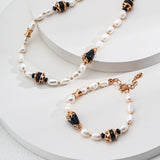 Black Onyx & Pearl Bracelet | S925 Sterling Silver, Vintage Gold