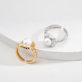 Pearl Ring | S925 Sterling Silver, Adjustable, White Gold / Vintage Gold