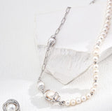 Asymmetrical Pearl Necklace | S925 Sterling Silver, Vintage Gold / White Gold