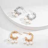 Textured Pearl Drop Hoop Earrings | S925 Sterling Silver