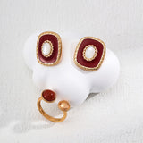 Red Enamel & Shell Stud Earrings | S925 Sterling Silver, Vintage Gold