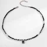Black Onyx Beaded Necklace | S925 Sterling Silver, Vintage Gold