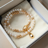 Teardrop Pearl Necklace | S925 Sterling Silver, Natural Pearls, Vintage Gold