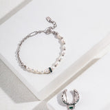 “Flow” Enamel Pearl Bracelet | S925 Sterling Silver, White Gold / Vintage Gold