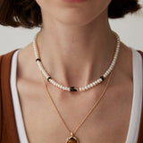 Enamel Pearl Necklace | S925 Sterling Silver, Vintage Gold