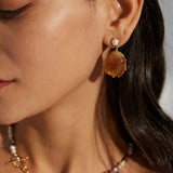 Vintage Pearl & Amber Resin Earrings | S925 Sterling Silver