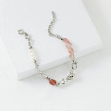 Strawberry Quartz & Pearl Bracelet | S925 Sterling Silver, White Gold / Vintage Gold
