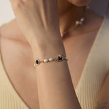 Vintage Pearl & Onyx Bracelet | S925 Sterling Silver, Vintage Gold