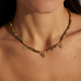 Shoushan Stone Heart Charm Necklace | S925 Sterling Silver, Vintage Gold