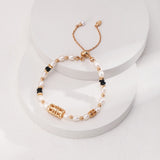 Pearl, Onyx & Zircon Bracelet | S925 Sterling Silver, White Gold / Vintage Gold