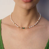 Malachite & Pearl Necklace | S925 Sterling Silver, Vintage Gold