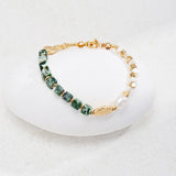 Stone & Pearl Bracelet | S925 Sterling Silver, Vintage Gold