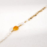 Golden Tiger Eye Pearl Necklace | S925 Sterling Silver, Vintage Gold