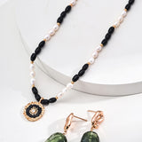 Pearl & Onyx Enamel Pendant Necklace | S925 Sterling Silver, Vintage Gold