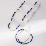 Lapis Lazuli & Pearl Necklace | S925 Sterling Silver, Vintage Gold