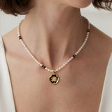 Rose Enamel Pearl Necklace | S925 Sterling Silver, Vintage Gold