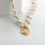 Royal Seal Pearl Necklace | S925 Sterling Silver, Vintage Gold