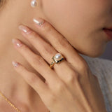 Pearl Ring | S925 Sterling Silver, Adjustable, White Gold / Vintage Gold