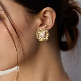 Textured Round Pearl Earrings | S925 Sterling Silver