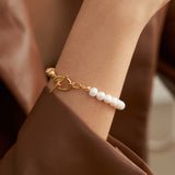 Half Pearl Bracelet | S925 Sterling Silver, Vintage Gold
