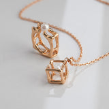 Geometric Pearl Cube Necklace | S925 Sterling Silver, Vintage Gold / White Gold
