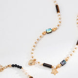 Tiger’s Eye, Abalone & Pearl Charm Necklace | S925 Sterling Silver, Vintage Gold