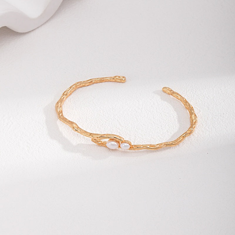 Pearl Cuff Bracelet | S925 Sterling Silver, Natural Pearls, Vintage Gold
