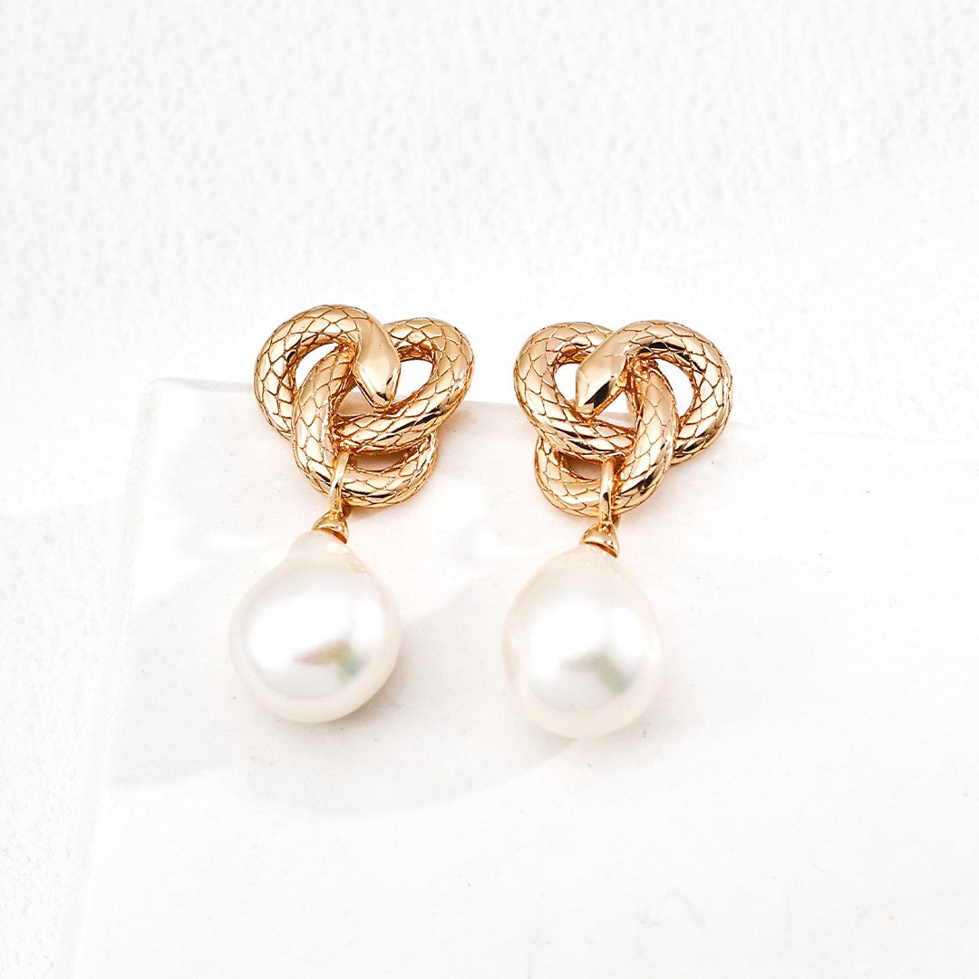 Vintage Serpent Totem Earrings | 925 Silver with Natural Baroque Pearls