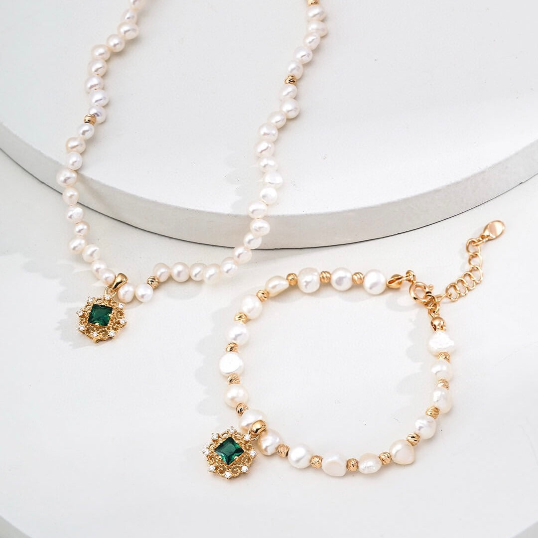 Emerald Pearl Charm Bracelet