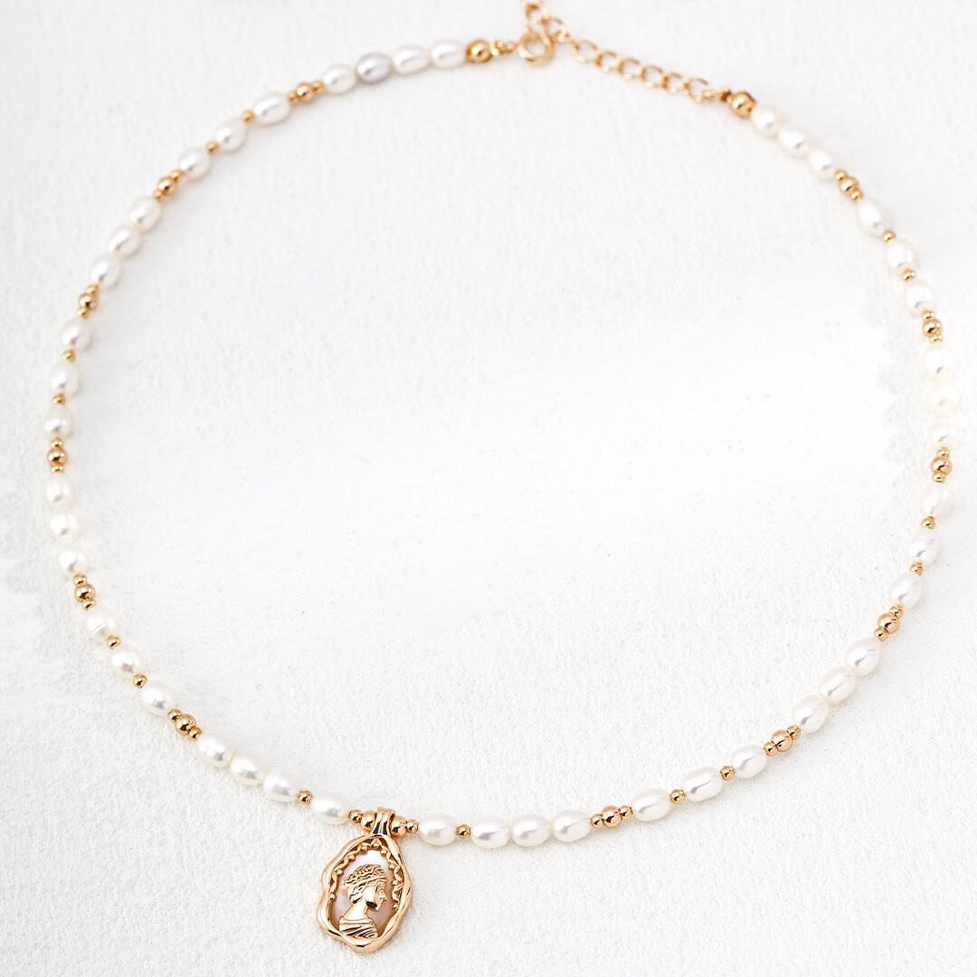 Vintage Pearl Cameo Necklace
