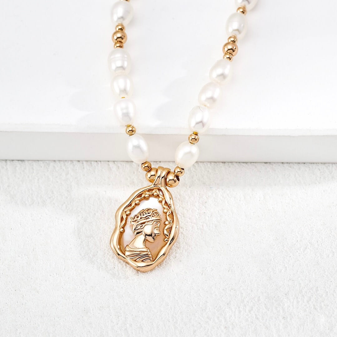 Vintage Pearl Cameo Necklace