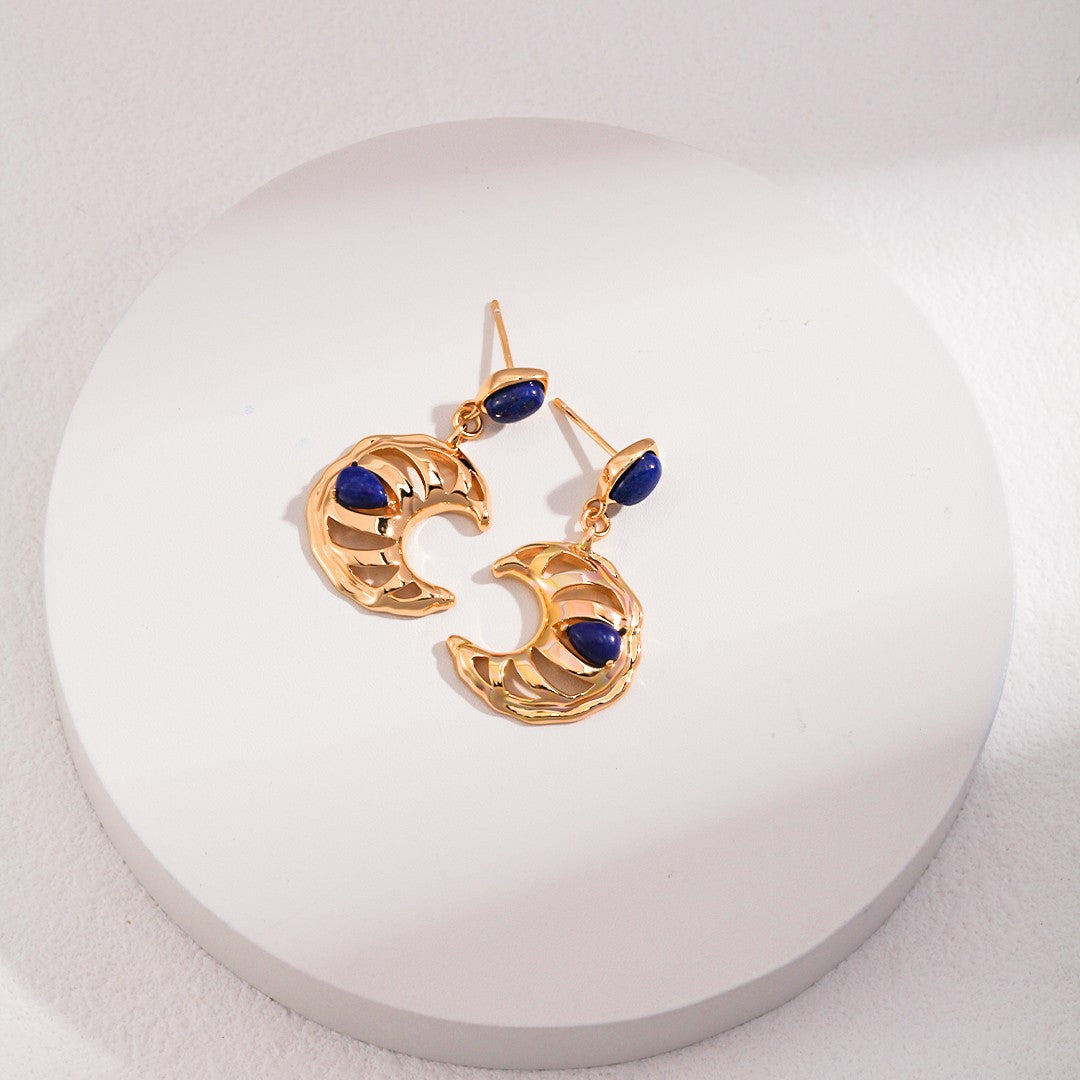 Lapis Crescent Earrings | S925 Sterling Silver, Vintage Gold