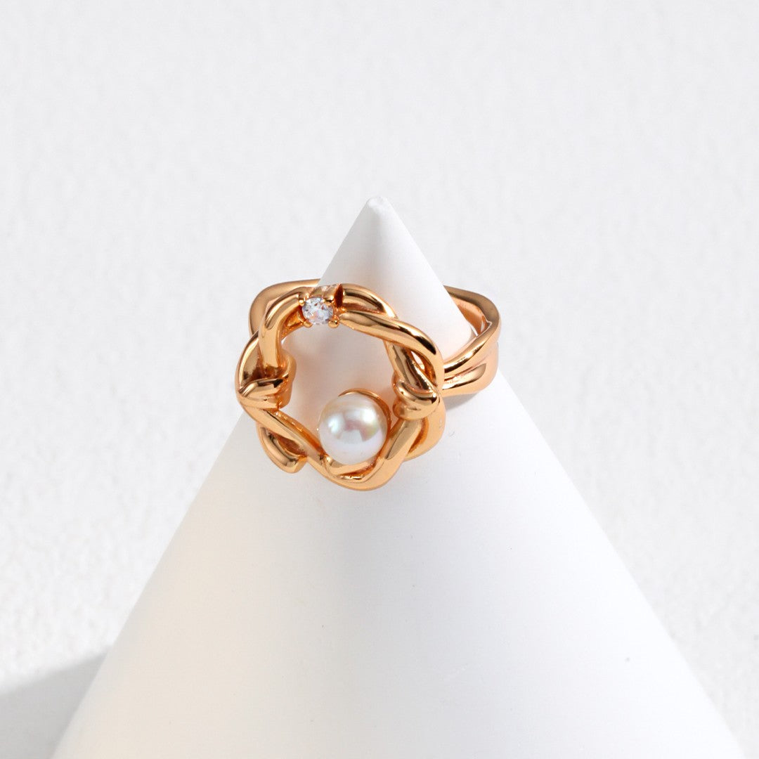 Willow Pearl Ring | S925 Sterling Silver, Adjustable, White Gold / Vintage Gold