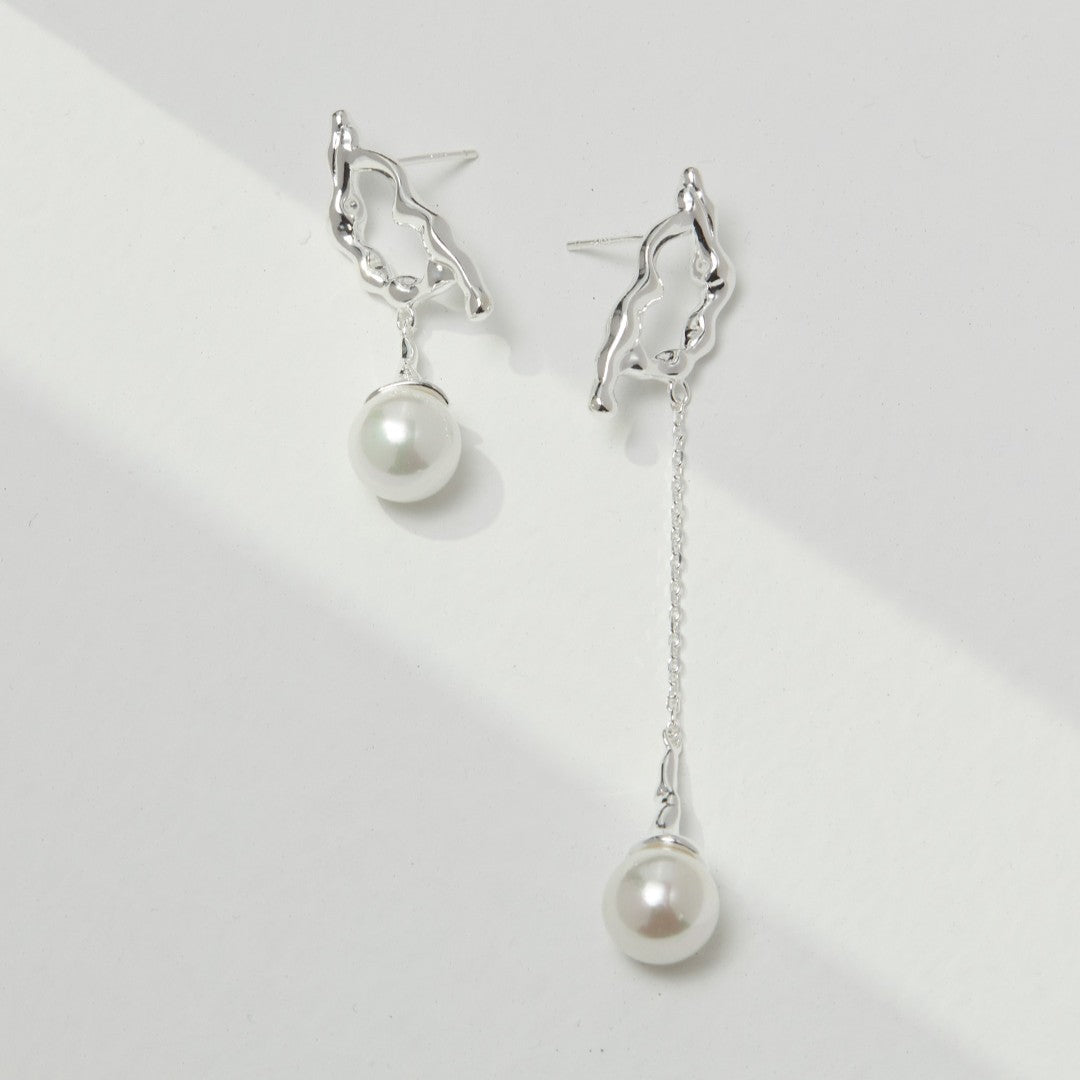 Pearl Reimagined Earrings | S925 Sterling Silver, Natural Pearl, Silver Finish