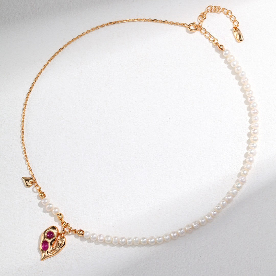 Heart Pearl Necklace | S925 Sterling Silver, Vintage Gold