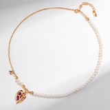 Heart Pearl Necklace | S925 Sterling Silver, Vintage Gold