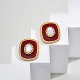 Red Enamel & Shell Stud Earrings | S925 Sterling Silver, Vintage Gold