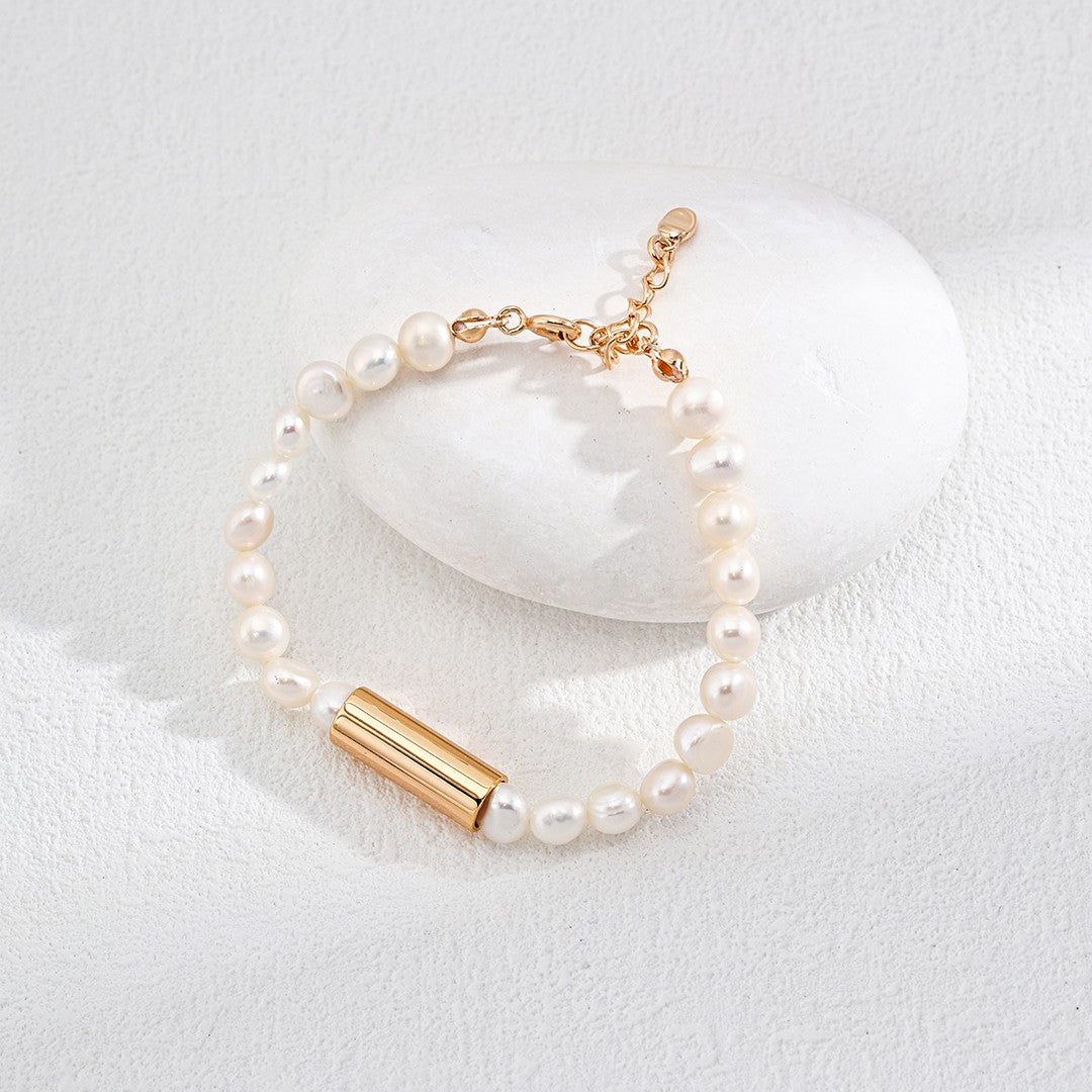 Minimalist Pearl Bracelet | S925 Sterling Silver, Vintage Gold
