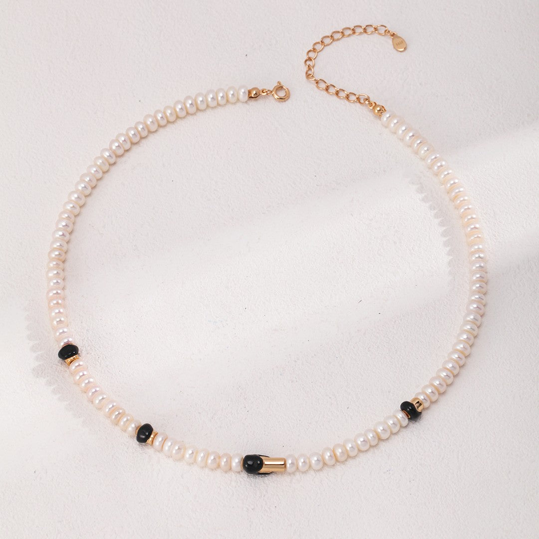 Enamel Pearl Necklace | S925 Sterling Silver, Vintage Gold