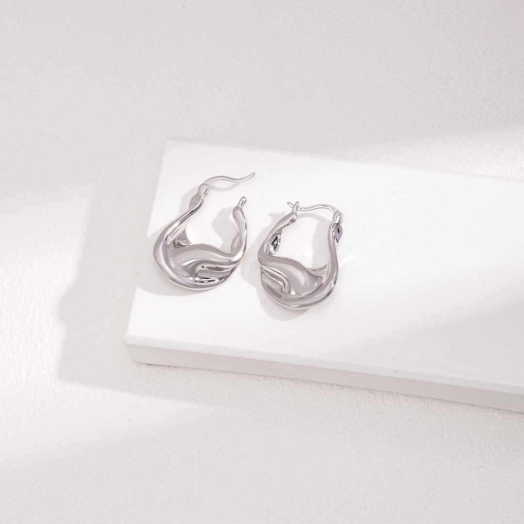 Fluid Hoop Earrings | S925 Sterling Silver, Vintage Gold / White Gold