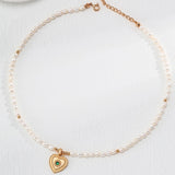 Heart Pendant Pearl Necklace | S925 Sterling Silver, Vintage Gold / White Gold