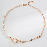 Asymmetrical Pearl Necklace | S925 Sterling Silver, Vintage Gold / White Gold