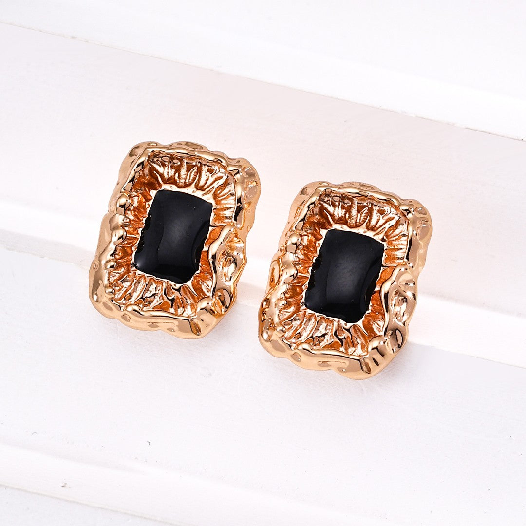 Black Enamel Textured Earrings | S925 Sterling Silver