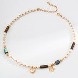 Tiger’s Eye, Abalone & Pearl Charm Necklace | S925 Sterling Silver, Vintage Gold