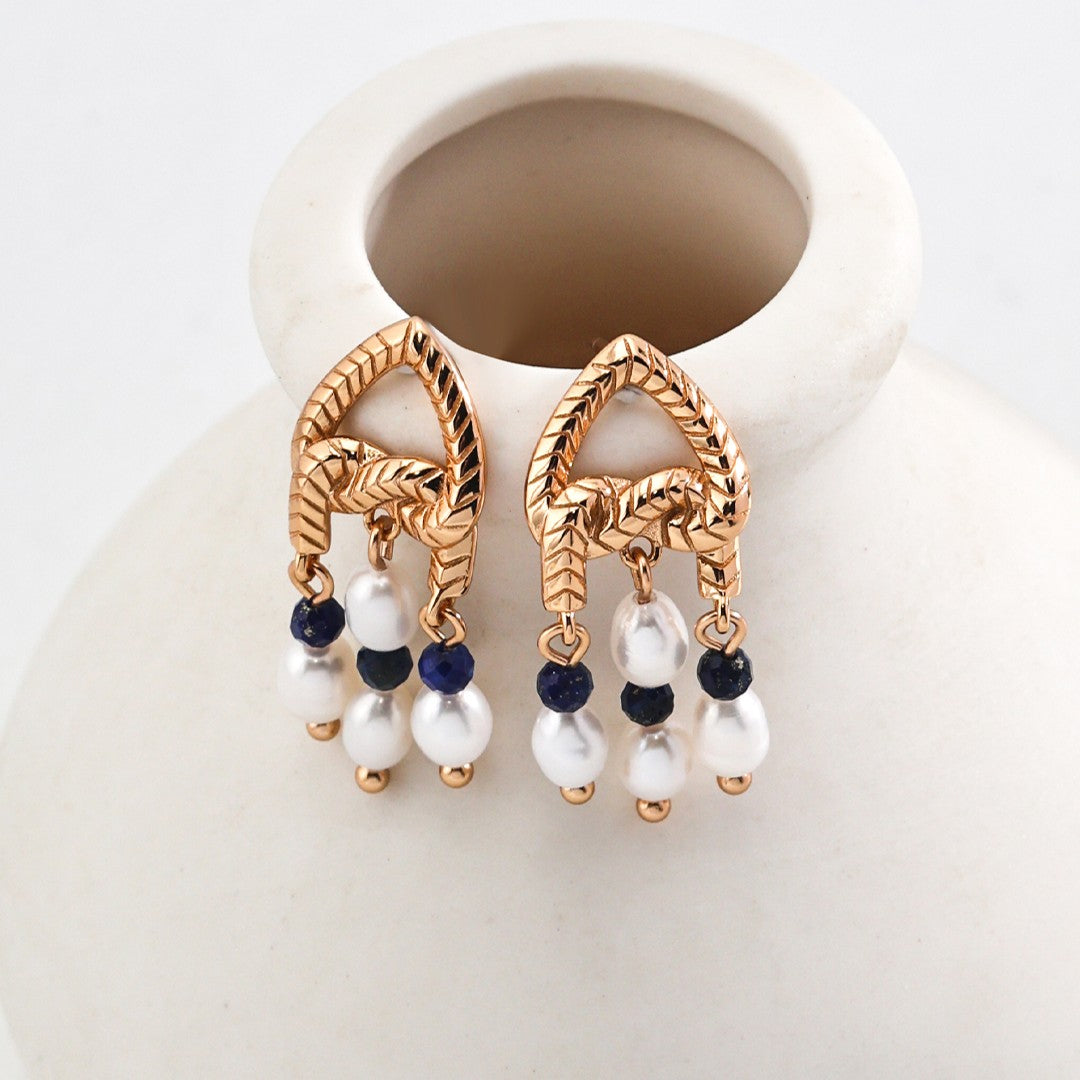 Lapis Lazuli & Pearl Drop Earrings | S925 Sterling Silver, Vintage Gold