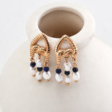 Lapis Lazuli & Pearl Drop Earrings | S925 Sterling Silver, Vintage Gold