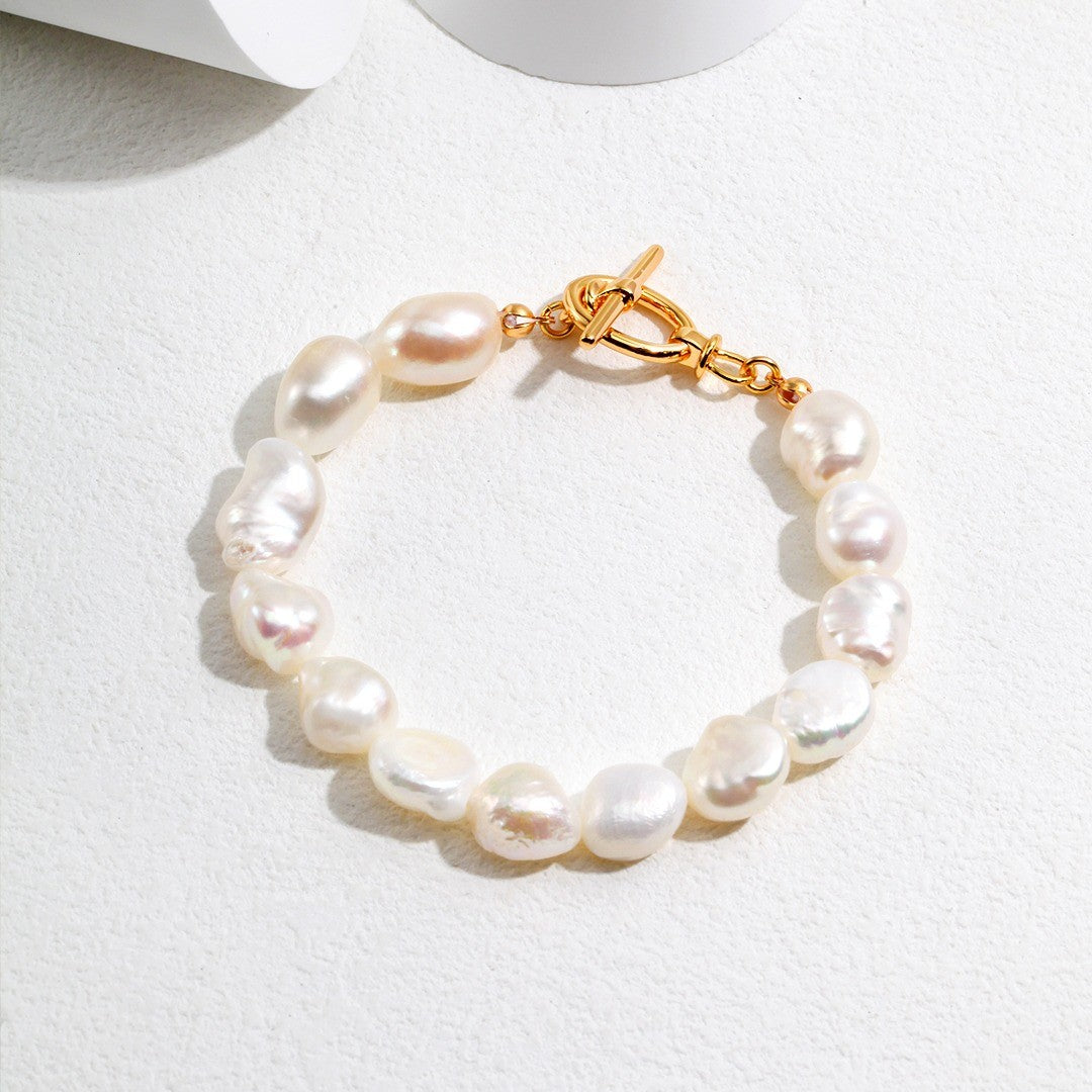 Baroque Pearl Bracelet | S925 Sterling Silver, Vintage Gold